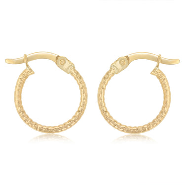 9ct Yellow Gold Grooved 10mm Hoop Earrings