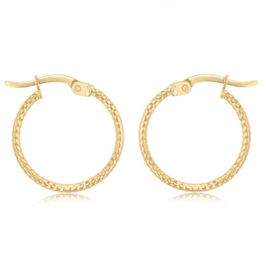 9ct Yellow Gold Grooved 15mm Hoop Earrings
