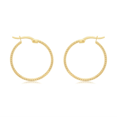 9ct Yellow Gold Grooved 20mm Hoop Earrings