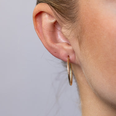 9ct Yellow Gold Grooved 20mm Hoop Earrings