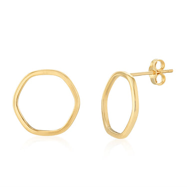 9ct Yellow Gold Plain Hexagon 11mm Sleeper Earrings