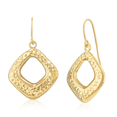 9ct Yellow Gold Hammered Open Diamond-Shaped Drop Earrings