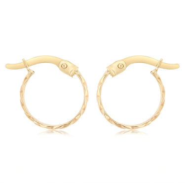 9ct Yellow Gold Dicut 10mm Hoop Earrings