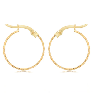 9ct Yellow Gold Dicut 15mm Hoop Earrings