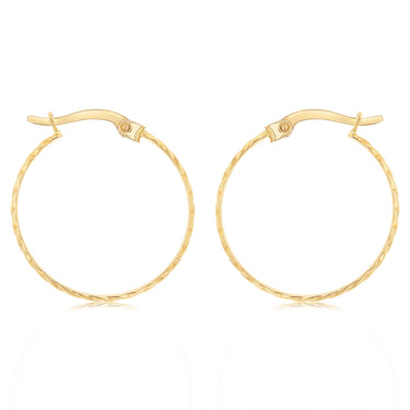9ct Yellow Gold Dicut 20mm Hoop Earrings