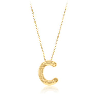 9ct Yellow Gold Initial 'C' Puffed Pendant on 43cm Chain