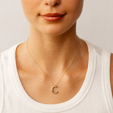 9ct Yellow Gold Initial 'C' Puffed Pendant on 43cm Chain