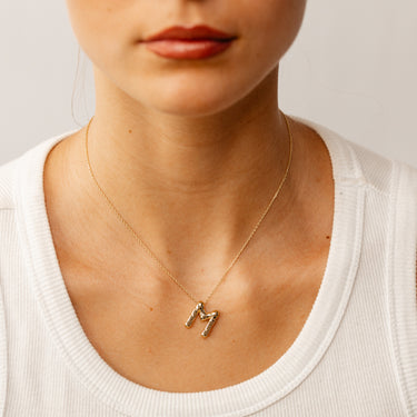 9ct Yellow Gold Initial 'M' Puffed Pendant on 43cm Chain