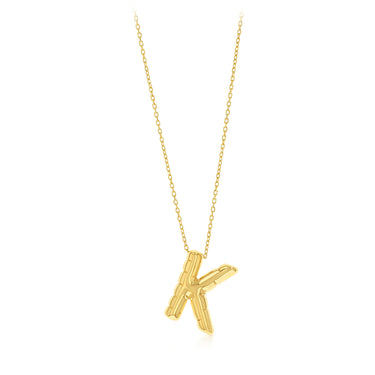 9ct Yellow Gold Initial 'K' Puffed Pendant on 43cm Chain