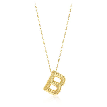 9ct Yellow Gold Initial 'B' Puffed Pendant on 43cm Chain