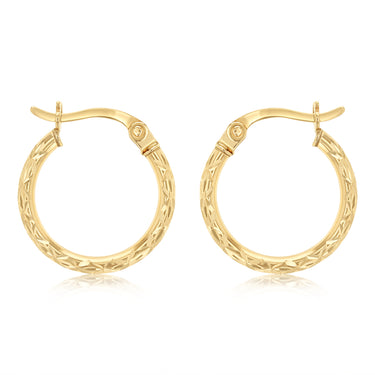 Dicut 13mm Creole Hoop Earrings in 9ct Yellow Gold