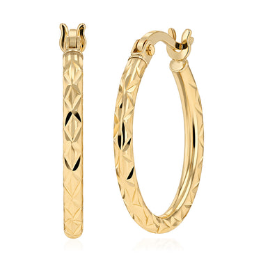 Dicut 15mm Creole Hoop Earrings in 9ct Yellow Gold