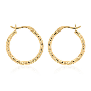 Dicut 15mm Creole Hoop Earrings in 9ct Yellow Gold