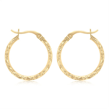 Dicut 15mm Creole Hoop Earrings in 9ct Yellow Gold