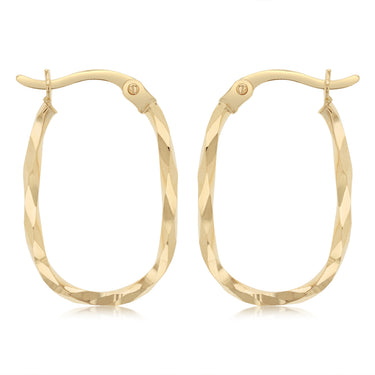 Dicut Twisted Oval Hoop Earrings in 9ct Yellow Gold