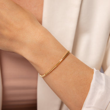 9ct Yellow Gold Diamond Cut Box Chain 19cm Bracelet
