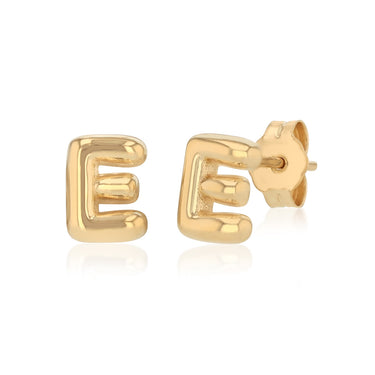9ct Yellow Gold Initial 'E' Puffed Stud Earrings