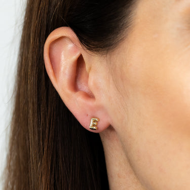 9ct Yellow Gold Initial 'E' Puffed Stud Earrings