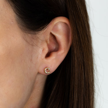 9ct Yellow Gold Initial 'C' Puffed Stud Earrings