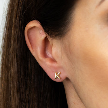 9ct Yellow Gold Initial 'K' Puffed Stud Earrings