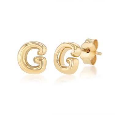 9ct Yellow Gold Initial 'G' Puffed Stud Earrings