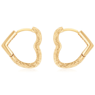 9ct Yellow Gold Heart Dicut Hoop Earrings