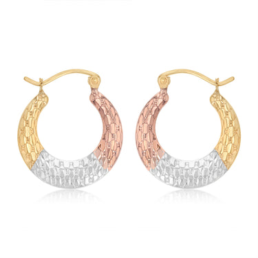9ct Three Tone Gold Dicut Creole Hoop Earrings
