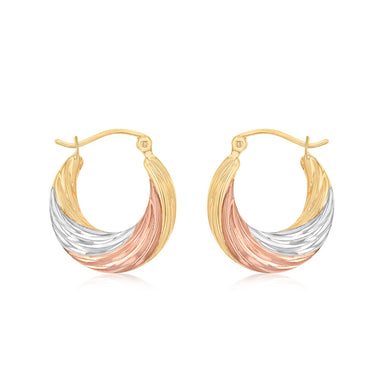 9ct Three Tone Gold Twist Creole Hoop Earrings