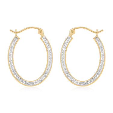 9ct Two Tone Gold Dicut Hoop Earrings
