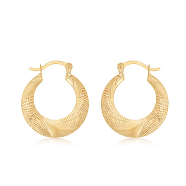 9ct Yellow Gold Ribbed Creole Hoop Earrings