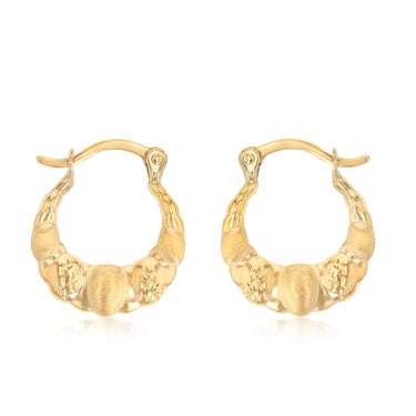 9ct Yellow Gold Textured Creole Hoop Earrings