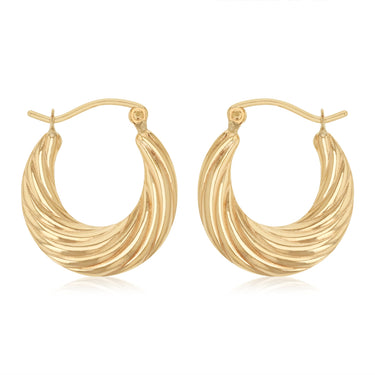9ct Yellow Gold Twist Ridge Creole Hoop Earrings
