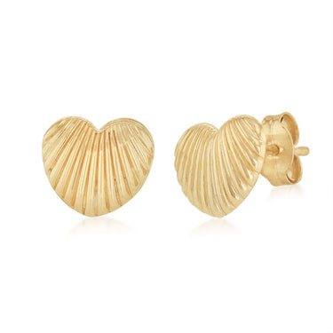 9ct Yellow Gold Medium Ribbed Heart Stud Earrings