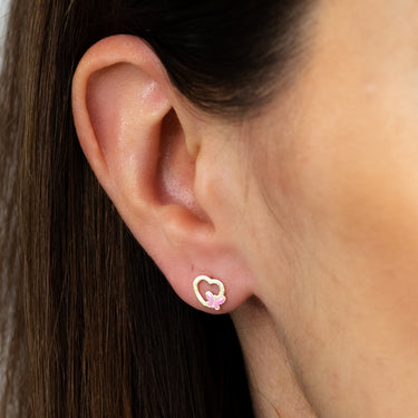 9ct Yellow Gold Butterfly Heart Stud Earrings