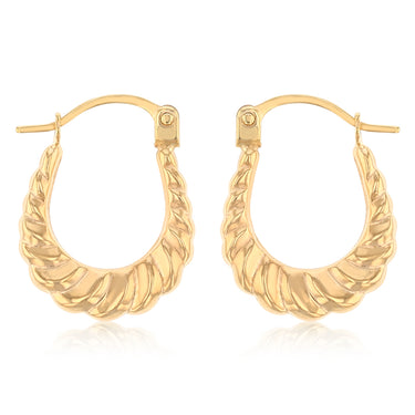 9ct Yellow Gold Scalloped U-Shaped Hoop Earrings