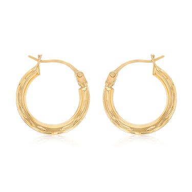 9ct Yellow Gold Dicut 14mm Hoop Earrings