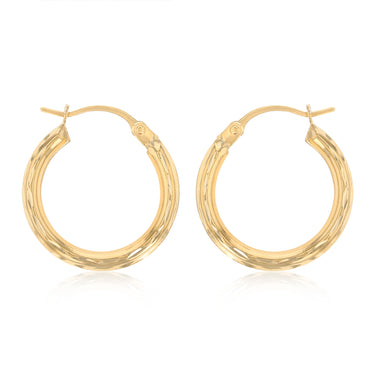 9ct Yellow Gold Dicut 16mm Hoop Earrings