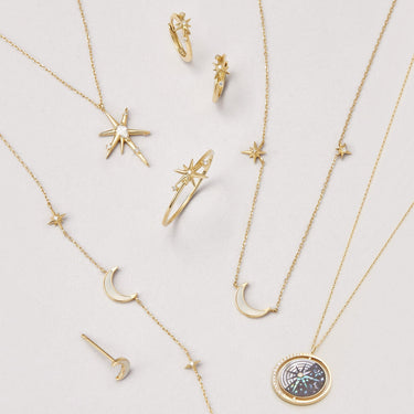 Ania Haie 14kt Gold Diamond and Mother Of Pearl Moon Necklace