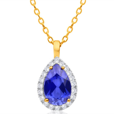 9ct Yellow Gold Created Sapphire Cubic Zirconia Pendant