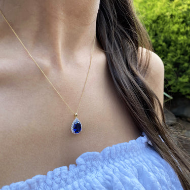 9ct Yellow Gold Created Sapphire Cubic Zirconia Pendant