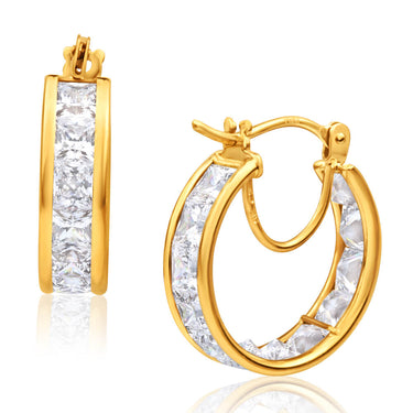9ct Yellow Gold Gorgeous Cubic Zirconia Hoop Earrings