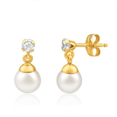 9ct Dazzling Yellow Gold Cubic Zirconia + Pearl Drop Earrings