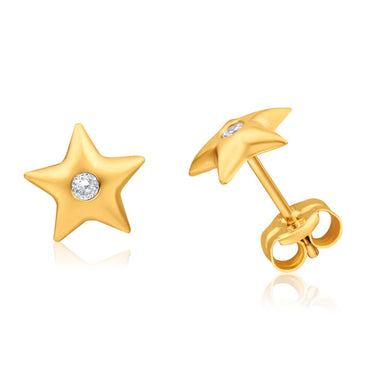 9ct Yellow Gold Cubic Zirconia Star Stud Earrings