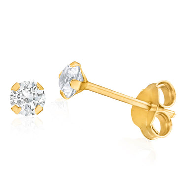 9ct Yellow Gold Cubic Zirconia 3mm 4 Claw Stud Earrings
