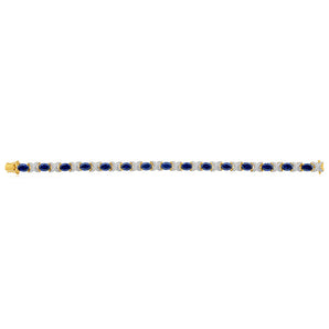 9ct Yellow Gold 7x5mm Oval Cut Created Sapphire and Diamond 19cm Crossover Bracelet