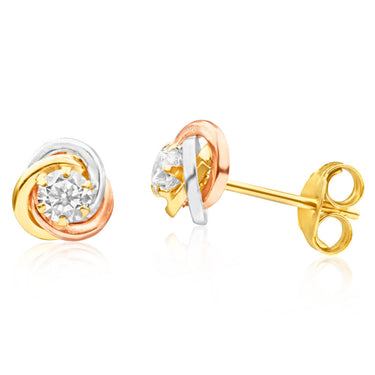 9ct Yellow Gold, White Gold & Rose Gold Cubic Zirconia Stud Earrings