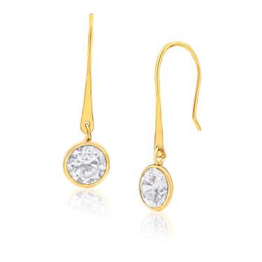 9ct Yellow Gold Exquisite Cubic Zirconia Drop Earrings