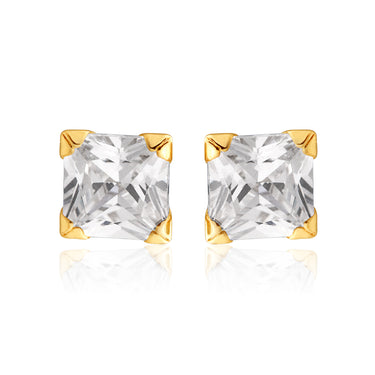 9ct Yellow Gold Cubic Zirconia 4mm Princess Stud Earrings