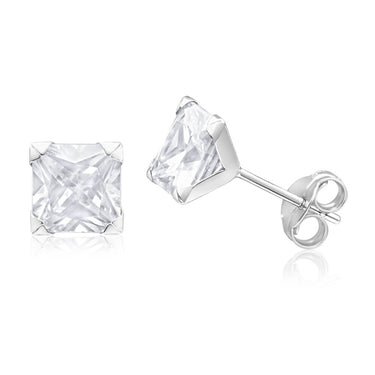 9ct White Gold Princess Cut 6mm Cubic Zirconia Stud Earrings