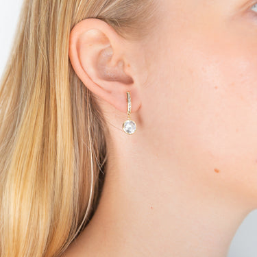9ct Yellow Gold Round Cubic Zirconia Drop Earrings